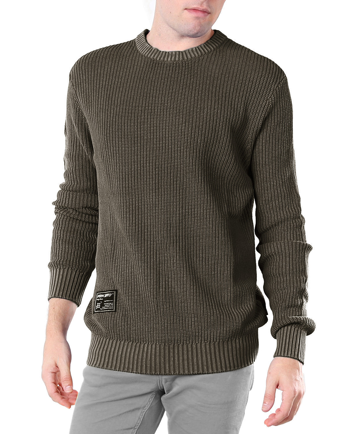 ZIMEGO Mens Long Sleeve Stone Washed Vintage Crewneck Pullover Sweater-1