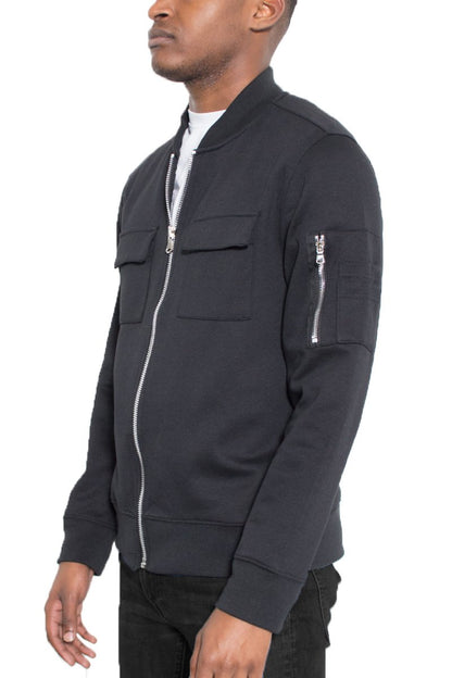 Dual Pocketed Men's Zip-Up Bomber Jacket