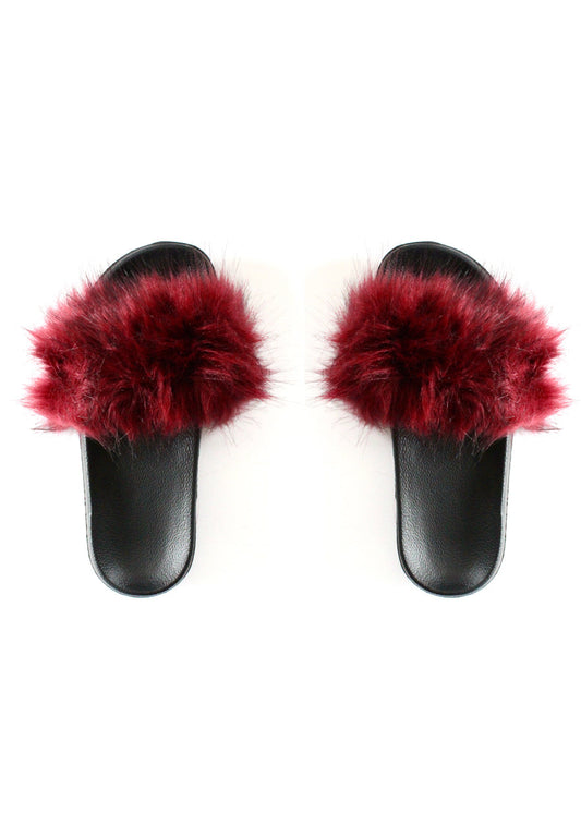 Faux Fur Slides | Burgundy-0