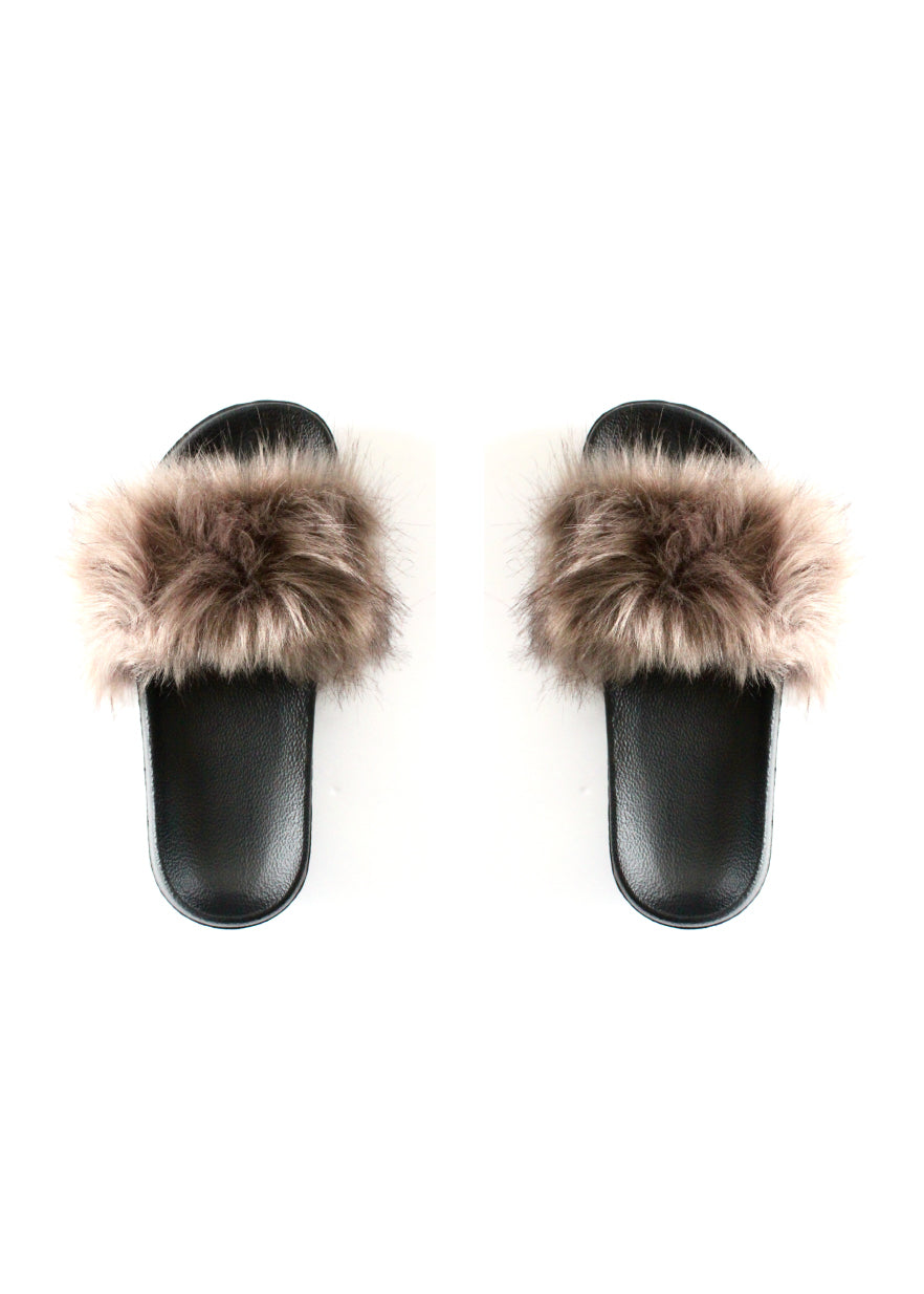 Faux Fur Slides | Taupe-0