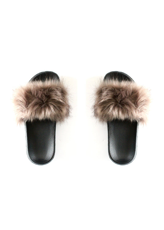 Faux Fur Slides | Taupe-0