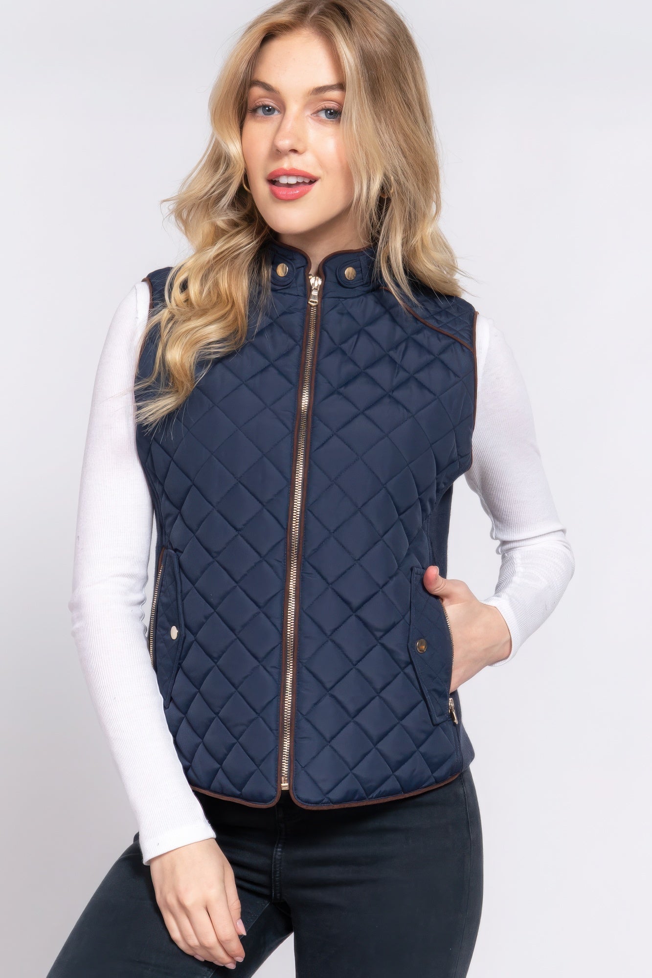 Lightweight Warm Suede Piping Quilted Padding Vest
