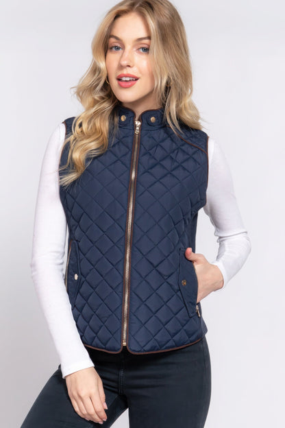 Lightweight Warm Suede Piping Quilted Padding Vest
