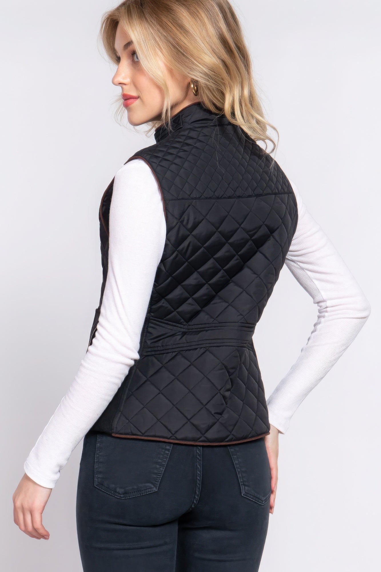 Lightweight Warm Suede Piping Quilted Padding Vest