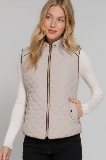 Lightweight Warm Suede Piping Quilted Padding Vest