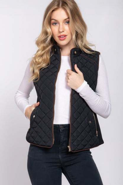 Lightweight Warm Suede Piping Quilted Padding Vest