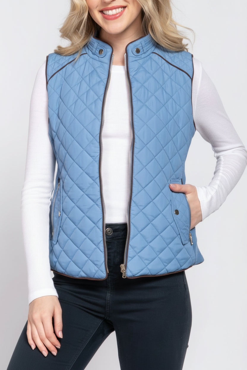 Lightweight Warm Suede Piping Quilted Padding Vest