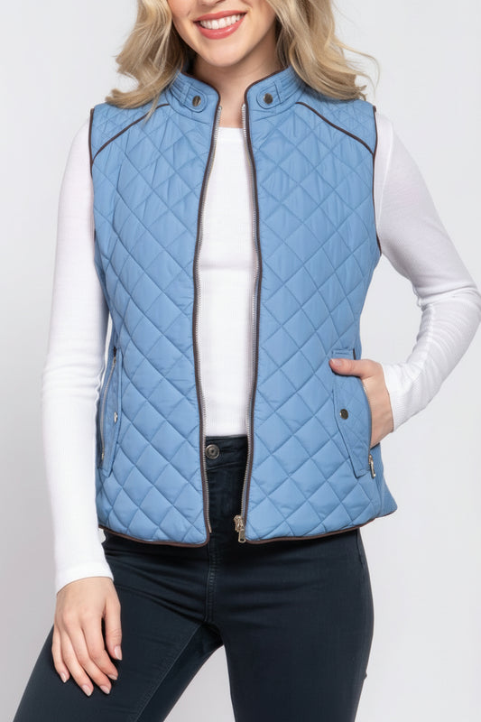Lightweight Warm Suede Piping Quilted Padding Vest