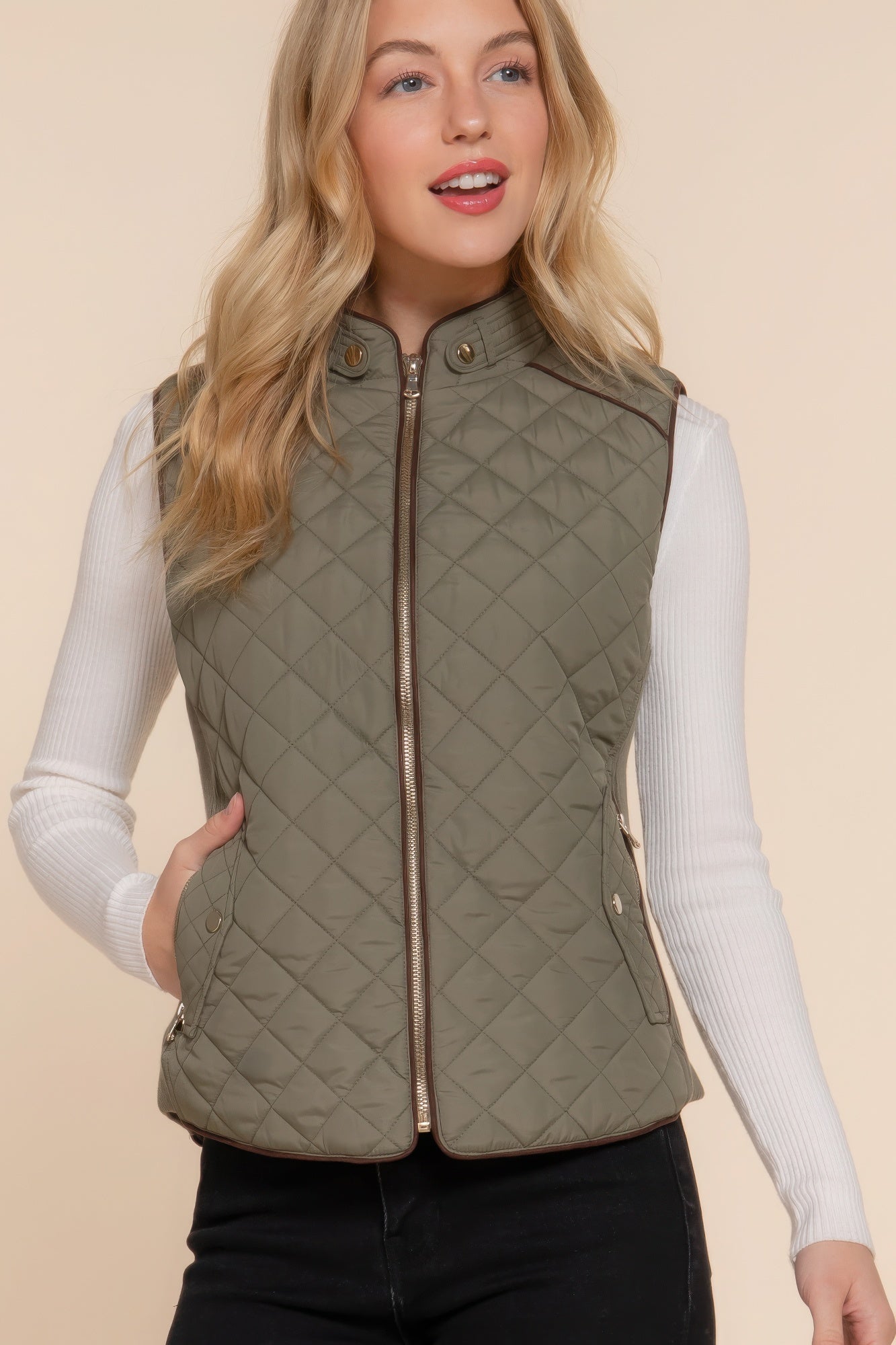 Lightweight Warm Suede Piping Quilted Padding Vest