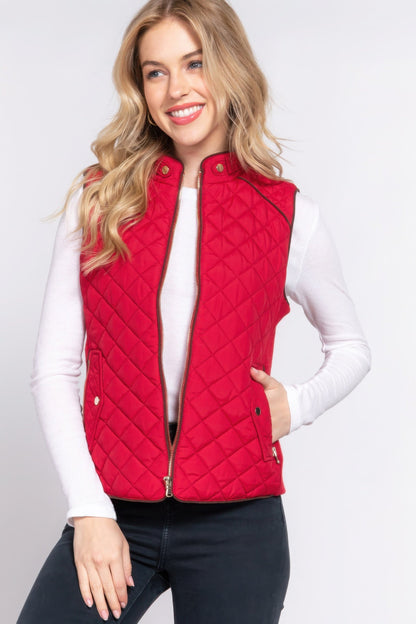 Lightweight Warm Suede Piping Quilted Padding Vest