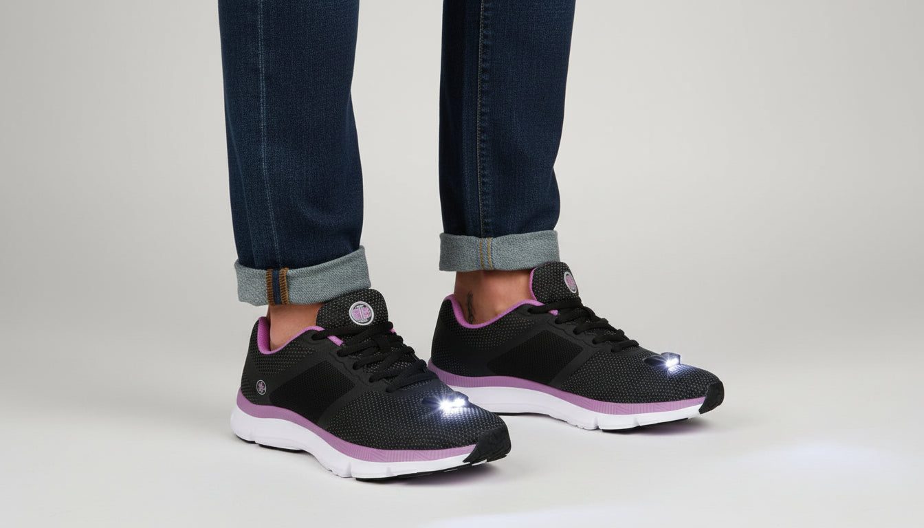 Men's Black Night Runner Shoes with Built-in Safety Lights