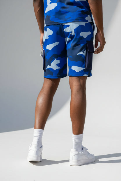 Men's Blue Full Camo Toggle Cargo Shorts