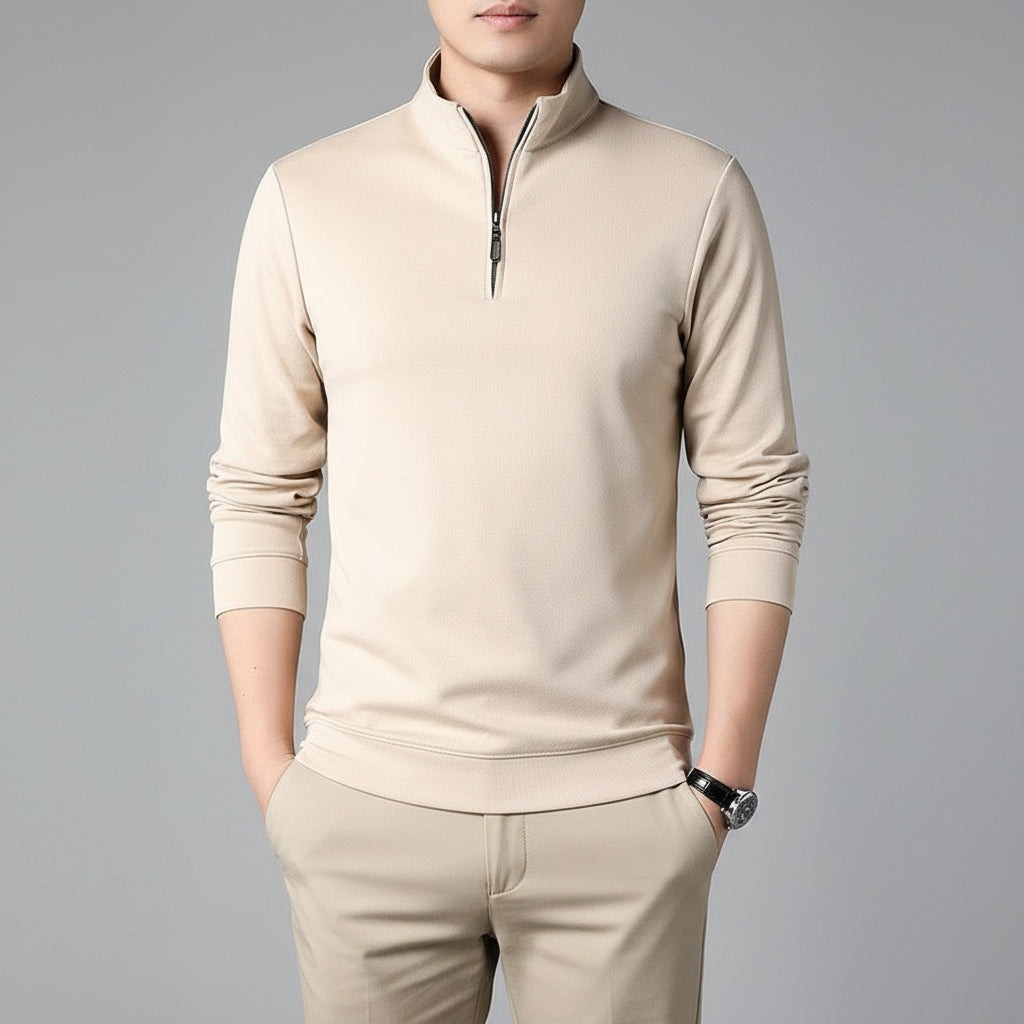 Men’s Long Sleeve Stand Collar Zip-Up Cotton Blend Streetwear