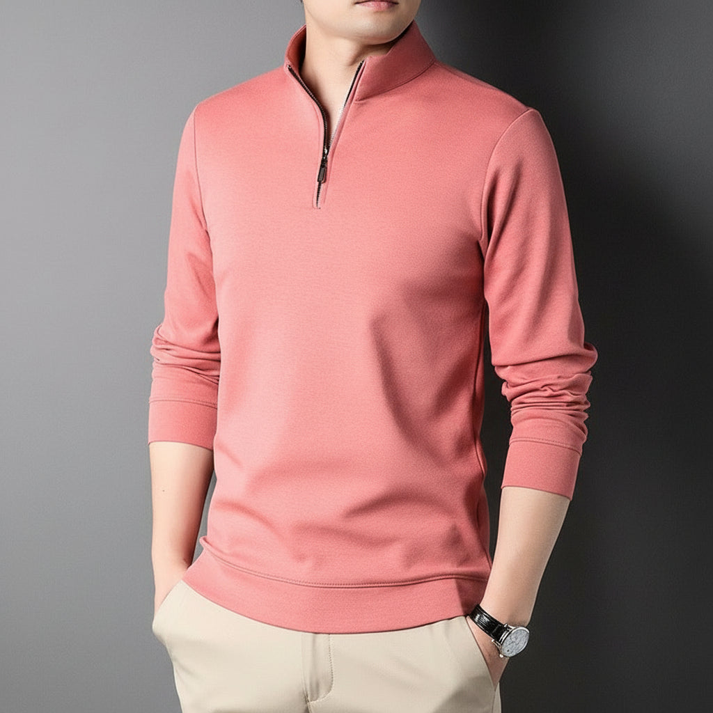 Men’s Long Sleeve Stand Collar Zip-Up Cotton Blend Streetwear