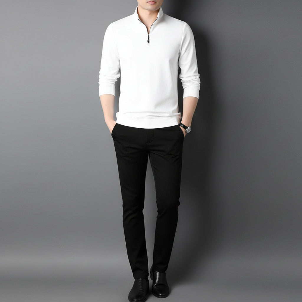 Men’s Long Sleeve Stand Collar Zip-Up Cotton Blend Streetwear