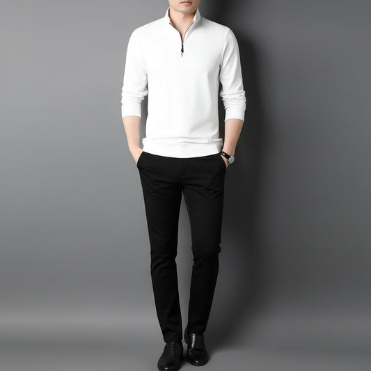 Men’s Long Sleeve Stand Collar Zip-Up Cotton Blend Streetwear