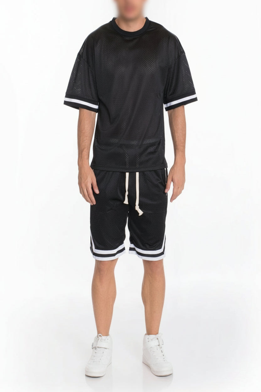 Men's Two-Piece Mesh Jersey T-Shirt and Basketball Shorts Set