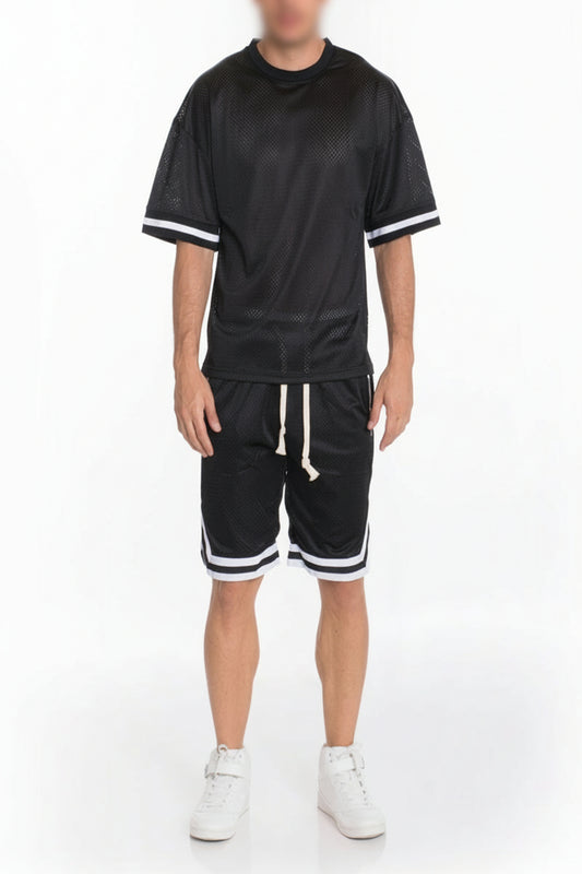 Men's Two-Piece Mesh Jersey T-Shirt and Basketball Shorts Set