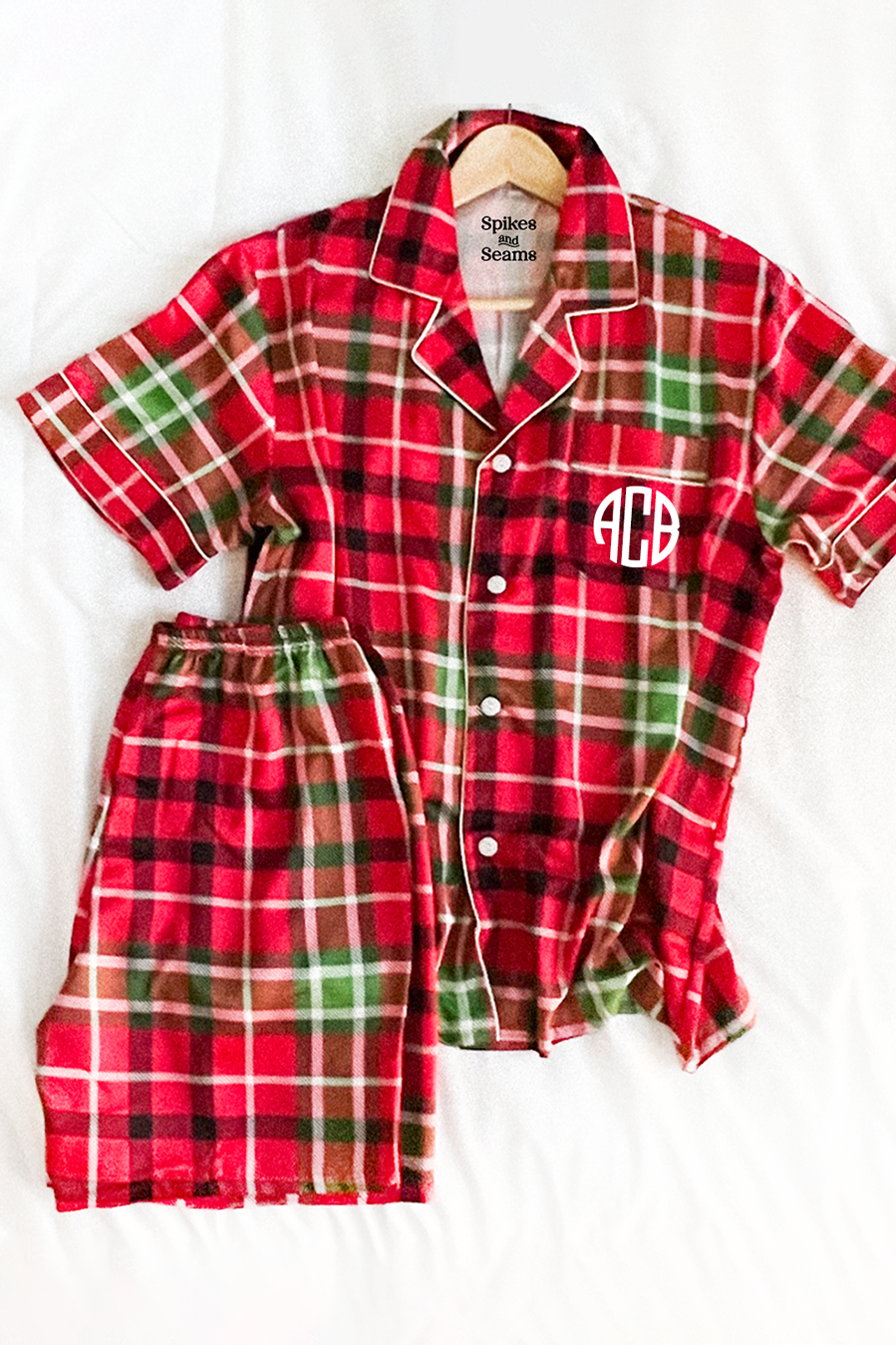 Men's Red Satin Plaid pajamas-3