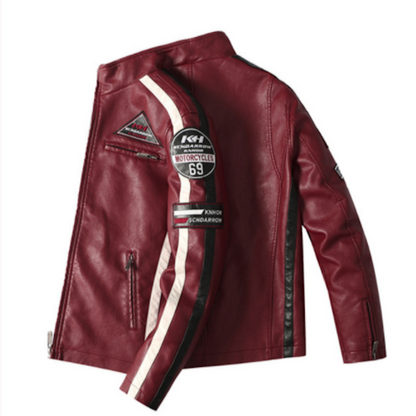 Men's Biker Vegan Leather Jacket With Badges