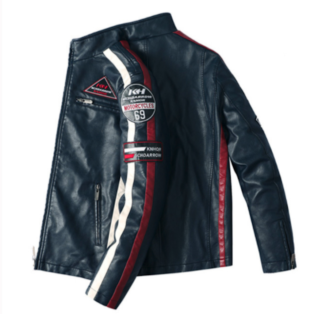 Men's Biker Vegan Leather Jacket With Badges
