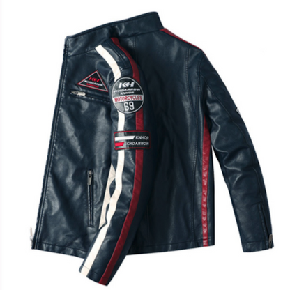 Men's Biker Vegan Leather Jacket With Badges