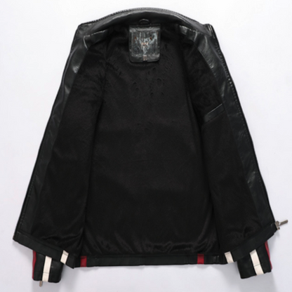Men's Biker Vegan Leather Jacket With Badges
