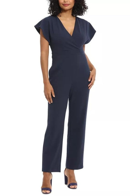 London Times Batwing V-Neck Side-Pocket Zipper Back Jumpsuit-1