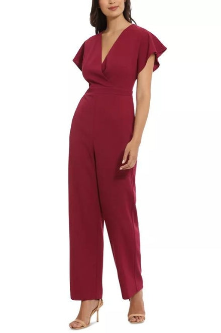 London Times Batwing V-Neck Side-Pocket Zipper Back Jumpsuit-4