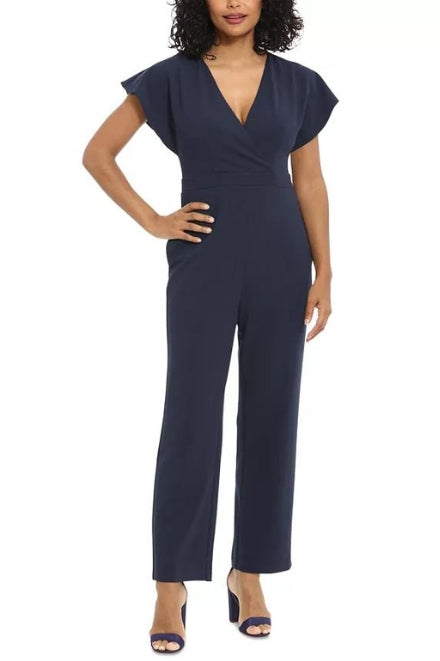 London Times Batwing V-Neck Side-Pocket Zipper Back Jumpsuit-0