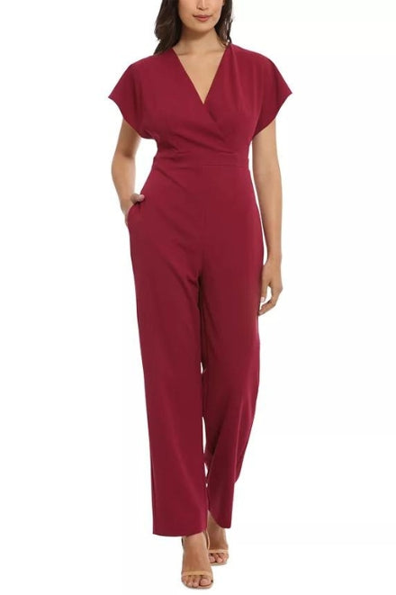 London Times Batwing V-Neck Side-Pocket Zipper Back Jumpsuit-3