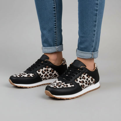 Tied Printed PU Leather Athletic Shoes – Lightweight Flats for Women