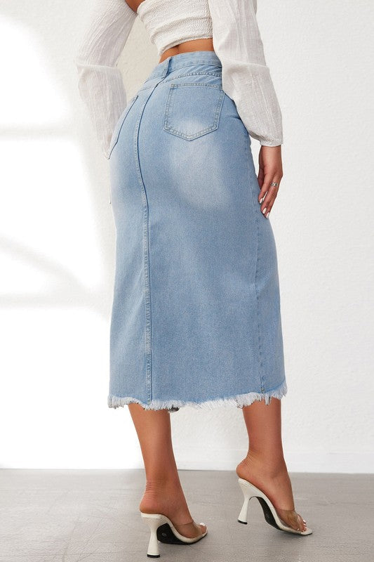 Women’s Asymmetric Denim Midi Skirt