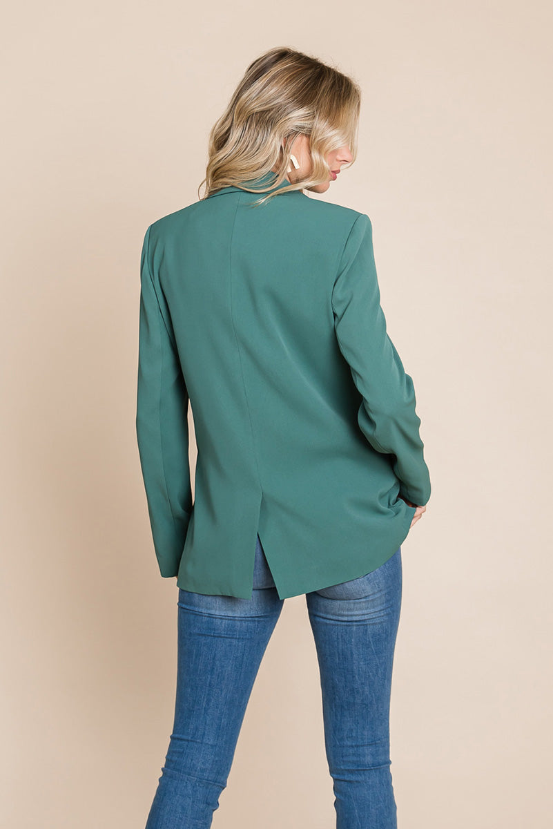 Women’s Double-Breasted Lapel Collar Blazer with Front Pockets