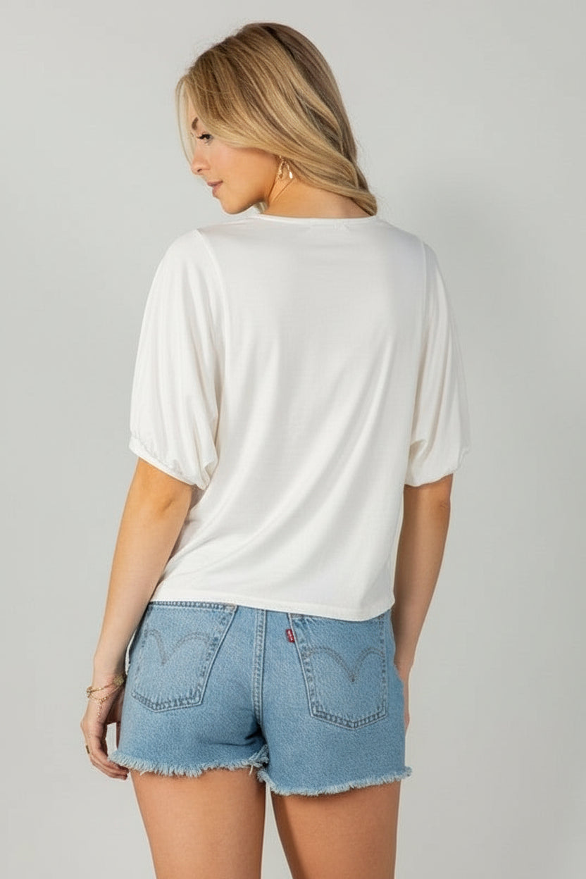 Women's Lace Overlay Puff Sleeve Blouse