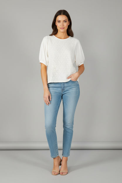 Women's Lace Overlay Puff Sleeve Blouse