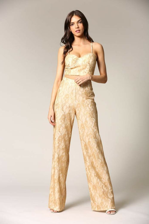 Women’s Two-Piece Underwire Top & High-Waist Wide-Leg Pants