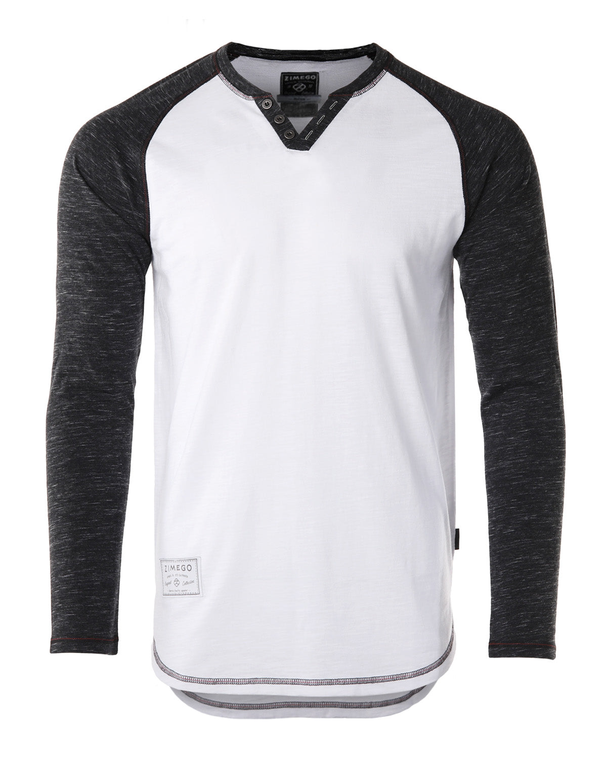 ZIMEGO Long Sleeve Contrast Raglan Henley V-Neck T-Shirts-1