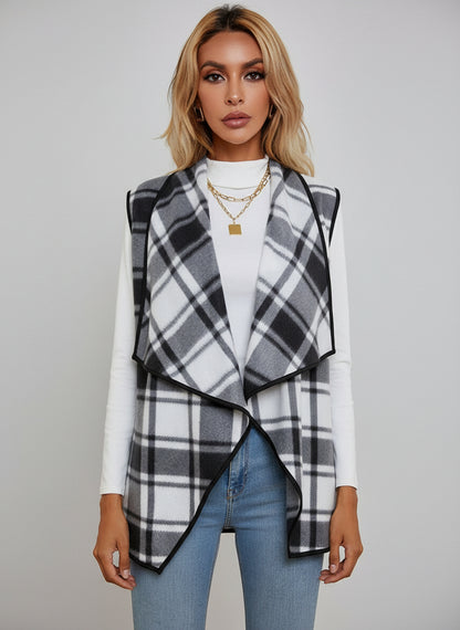 Plaid Open Front Vest