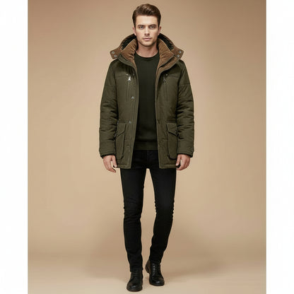 Mens Hooded Winter Parka Coat with Inner Fleece