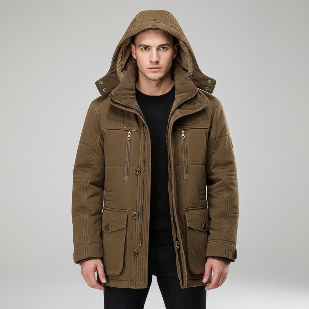 Mens Hooded Winter Parka Coat with Inner Fleece