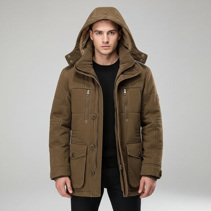 Mens Hooded Winter Parka Coat with Inner Fleece