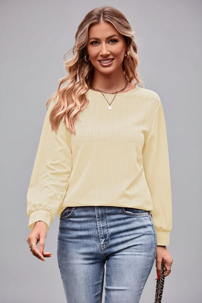 Women’s Round Neck Long Sleeve Tee – Casual Solid Basic Top
