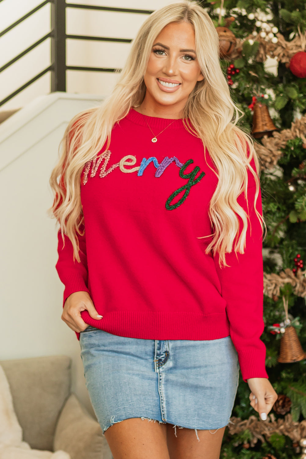 Reagan Tinsel Merry Letter Sweater-2