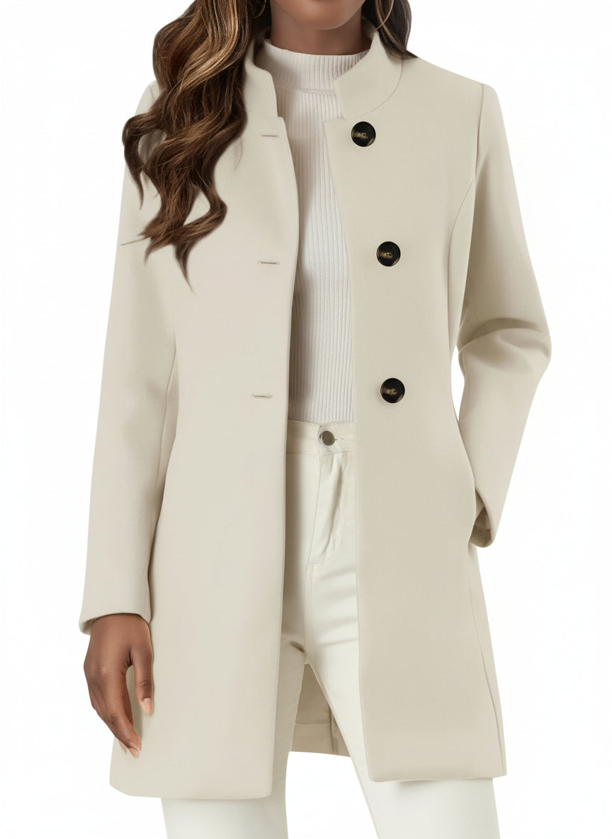 Single-Breasted Stand Collar Coat with Pocket