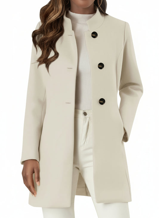 Single-Breasted Stand Collar Coat with Pocket