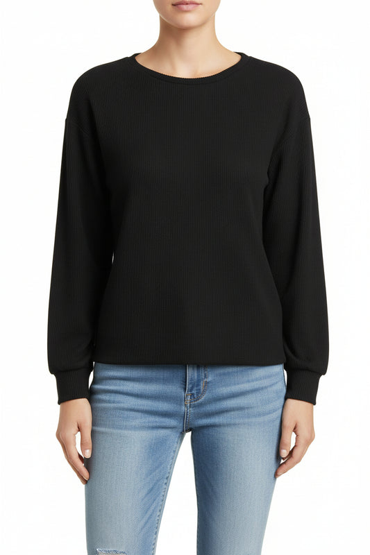 Women’s Round Neck Long Sleeve Tee – Casual Solid Basic Top