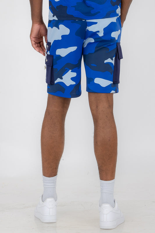 Men's Blue Full Camo Toggle Shorts