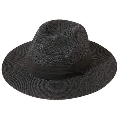 Women's Wide Brim Straw Panama Roll up Hat Belt Buckle Beach Sun Hat