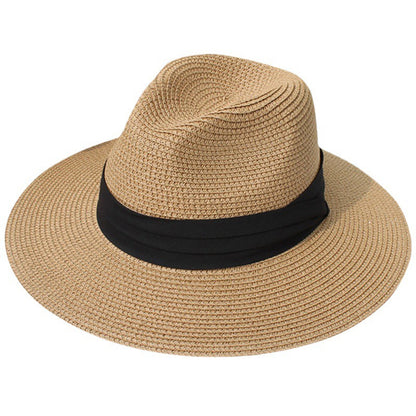 Women's Wide Brim Straw Panama Roll up Hat Belt Buckle Beach Sun Hat